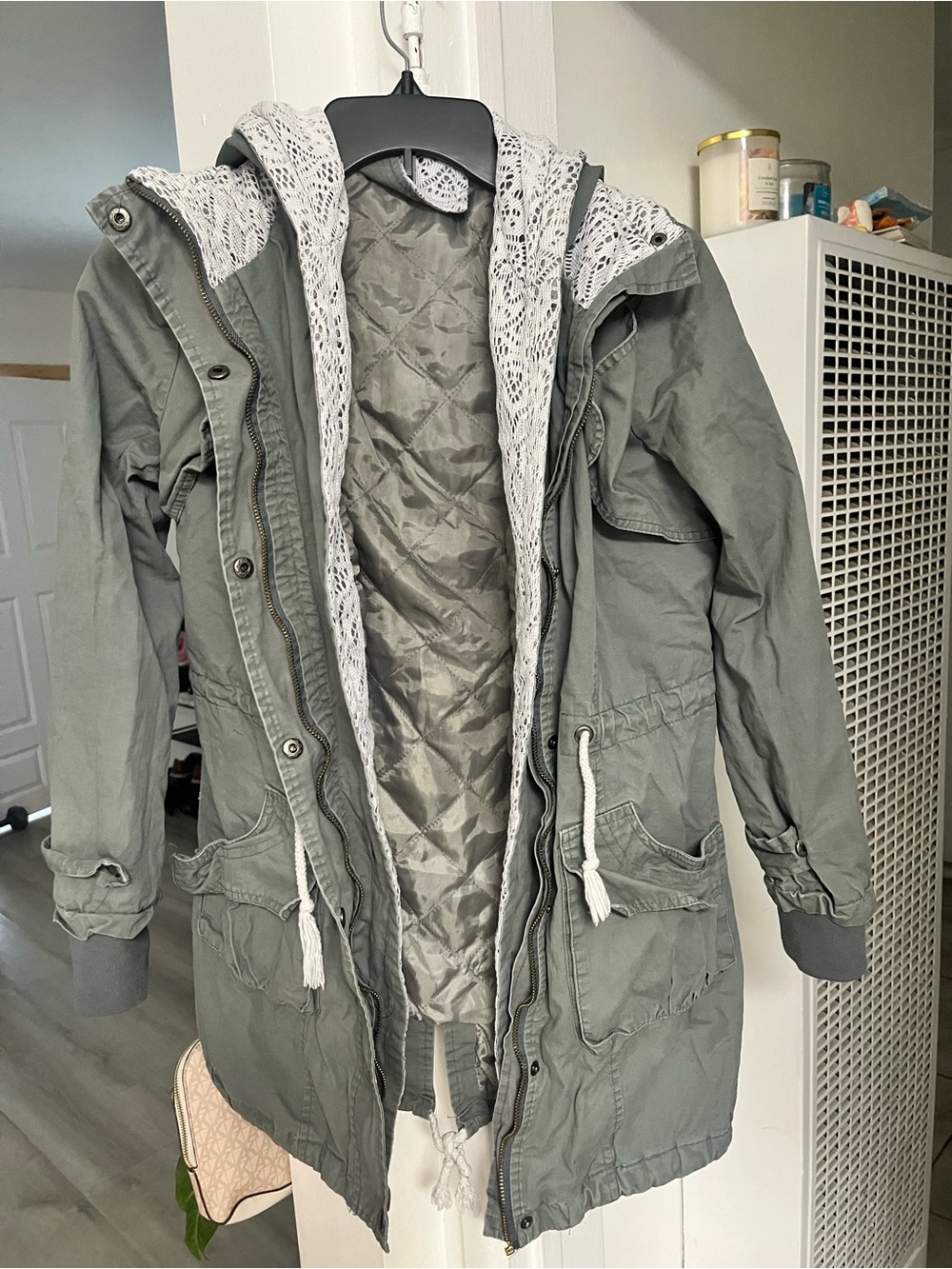 Women’s Olive Green Hooded Parka Jacket - Casual Utility Style